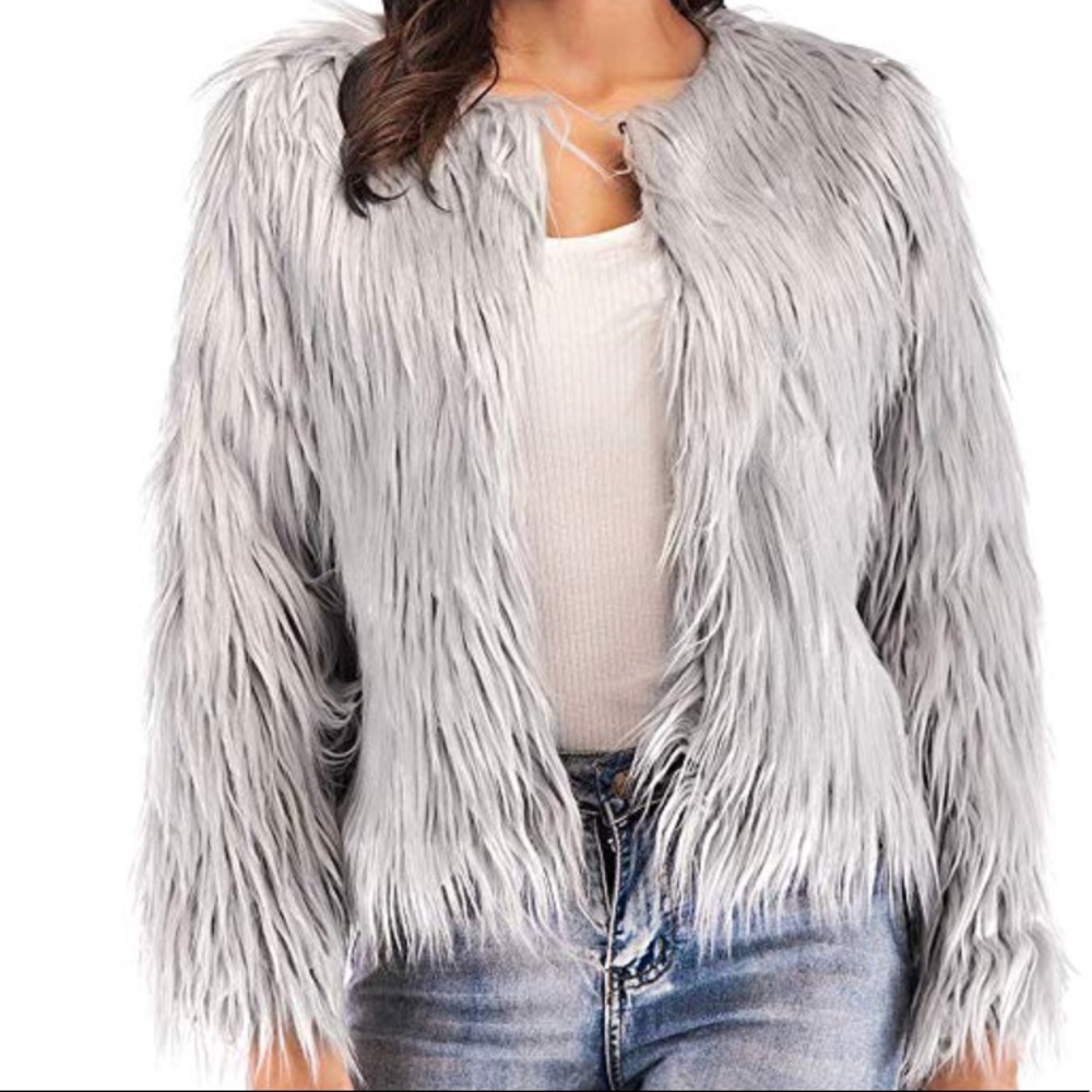 /Faux Fur /Coat Long Sleeve Short Jacket - Picture 3 of 7